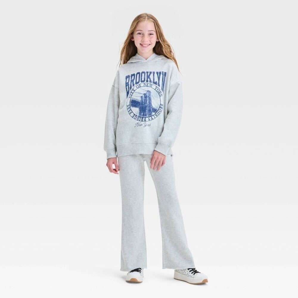 Girls' Fleece Hoodie - art class Oversized Pullover with Kangaroo Pocket: Grey - Picture 3 of 4